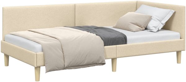 vidaXL Eckbettgestell Creme 90 cm x 190 cm Stoff und Sperrholz 42016187