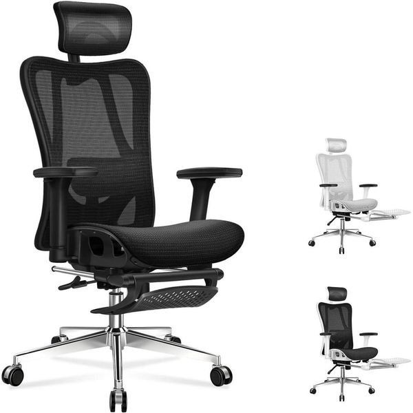 Ergonomischer Bürostuhl 3D-Armlehne Kopfstütze Fußstütze Lendenwirbelstütze