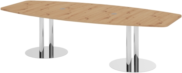 bümö Konferenztisch oval 280x130 cm großer Besprechungstisch in Asteiche, Besprechungstisch mit Chromsäulen, Meetingtisch für 10 Personen, XXL-Tisch für Besprechungsraum & Meeting, KT28S-R-C