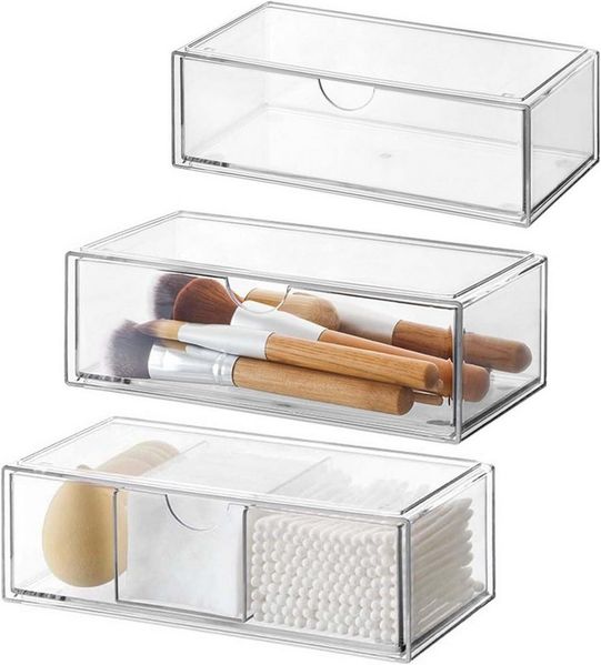 FELIXLEO Make-Up Organizer Badezimmer Organizer Mini 3er Set Acryl Stapelbar Transparent, 1-tlg.