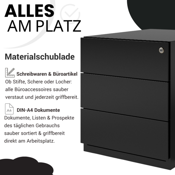BISLEY Note Rollcontainer mit 3 Schüben aus Metall abschließbar in grün - Bürocontainer mit Schloss für DIN A4 Dokumente, Kleinteile & Büromaterial, Container für Büro & Homeoffice auf Rollen, NWA59M7SSS-604 Bild 4