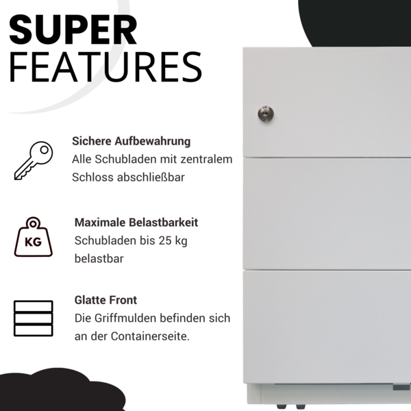 BISLEY Note Rollcontainer mit 3 Schüben aus Metall abschließbar in grün - Bürocontainer mit Schloss für DIN A4 Dokumente, Kleinteile & Büromaterial, Container für Büro & Homeoffice auf Rollen, NWA59M7SSS-604 Bild 2