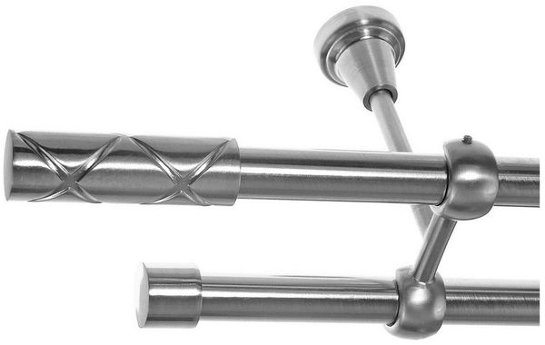 BASIT Gardinenstange Edelstahloptik 19mm mit Deckenträgern 120 cm E63, Ø 19 mm, 2-läufig, verschraubt, Metall, D28 120 cm E63 Zylinder Riffel