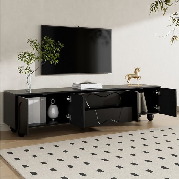 Merax Lowboard mit Holzbeinen (1 St), TV-Schrank mit 4 Türen, 2 Schubladen & reichlich Stauraum, 180x40x42cm