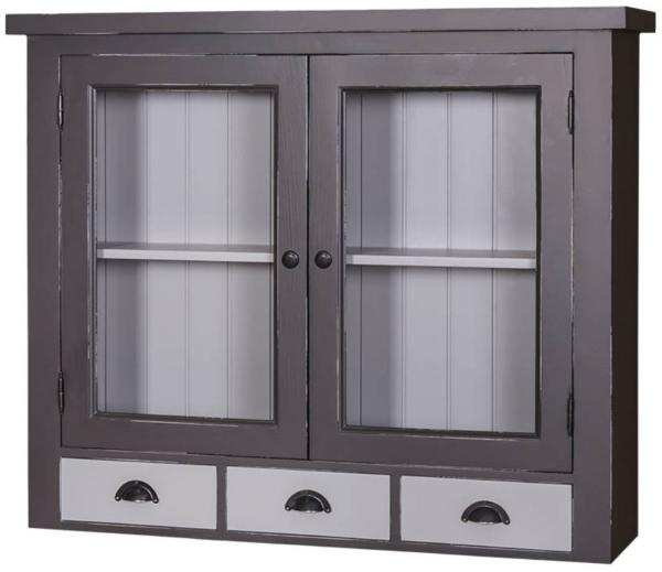 Casa Padrino Landhausstil Küchenhängeschrank Antik Grau / Hellgrau 192 x 31 x H. 65 cm - Landhausstil Küchenschrank mit 2 Glastüren und 3 Schubladen