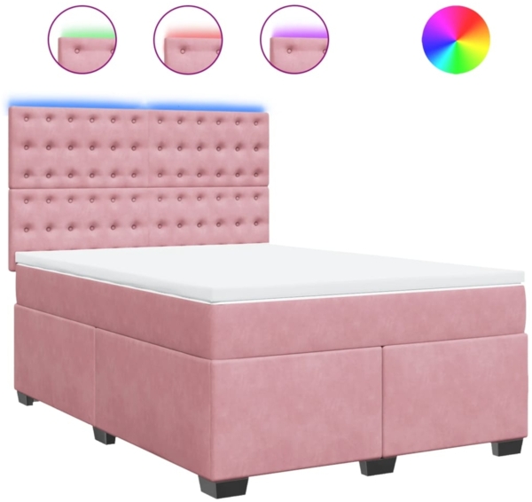 vidaXL Boxspringbett mit Matratze Rosa 140x200 cm Samt 3293247