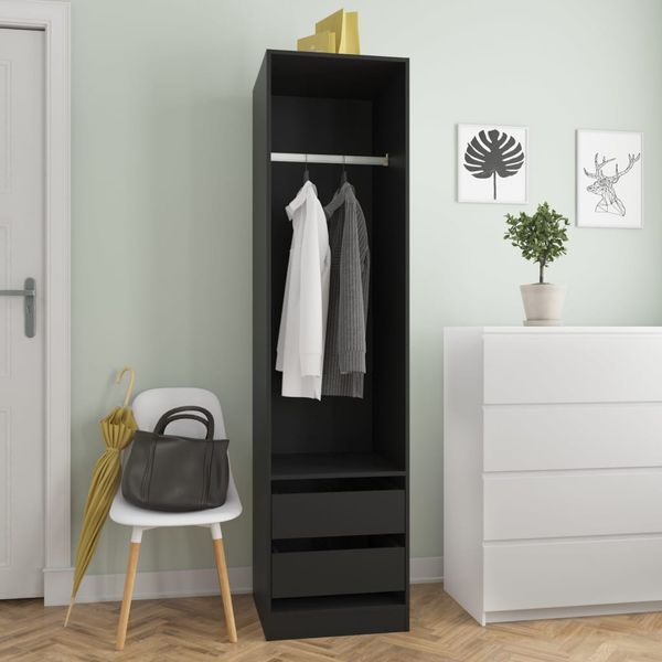 vidaXL Kleiderschrank mit Schubladen Schwarz 50x50x200cm Holzwerkstoff 800613