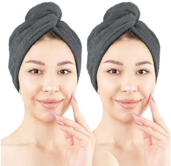 Hammetex Haartuch Damen 2er Set – Haarhandtuch aus 100% Baumwolle – Oeko-TEX Zertifiziert – Weich, Saugstark – Haarturban mit Knopf, Hellblau