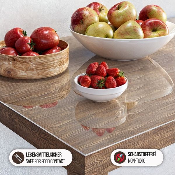 Blade Tischdecke Tischdecke Transparente Glasklar Tischfolie 2 mm, abgeschrägte Kante (Einzelartikel, Einzeln erhältlich), Kratzfest, geruchlos, REACH-konform, individuell zuschneidbar