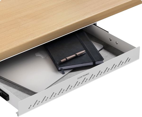 Schubladen-Organizer unter dem Schreibtisch, 41 x 27 x 5 cm, Hochwertiger Stahl, Ausziehbarer Platzsparer Weiß