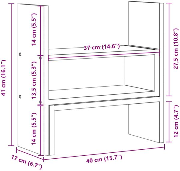 vidaXL Schreibtisch-Organizer Verstellbar Grau Sonoma 40x17x41 cm 854765 Bild 10
