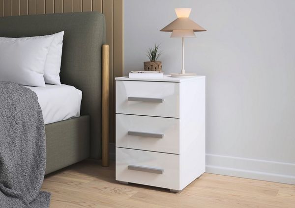 rauch Nachtkommode Nachttisch Nachtkonsole Nachtschrank KOLUNA mit Hochglanzfront (Breite 40 cm), mit 3 geräumigen Schubladen für viel Stauraum MADE IN GERMANY