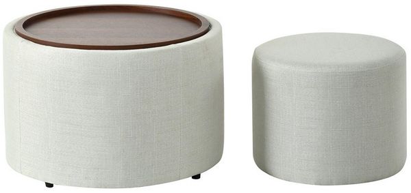 REDOM Sitzhocker Nesting-Hocker Set (runder Stauraum-Fußhocker mit Holzablage, kein Aufbau erforderlich, 1 St, 58 cm x 58 cm x 38 cm)
