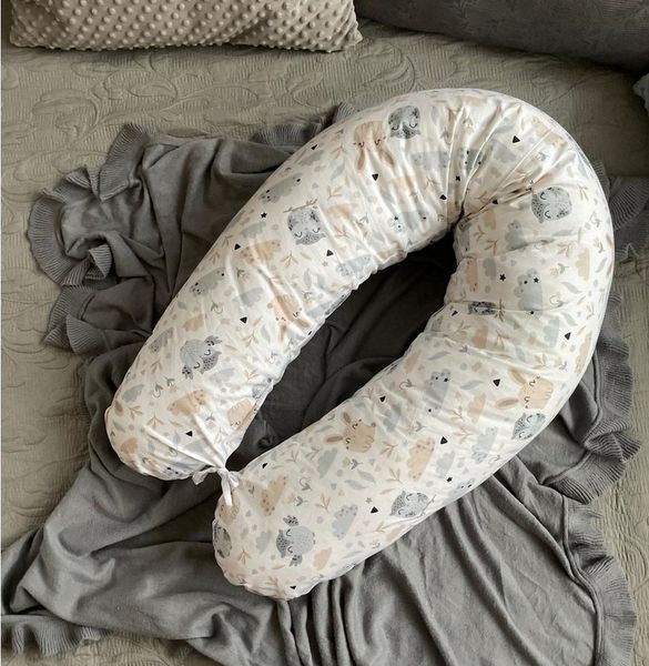 Loolay Stillkissen HASE Baumwolle Schwangerschaftskissen Seitenschläferkissen Kissen, MUSTER: HASE Beige-Weiß, WEICH Füllung + 100% BIO-Baumwolle Kissenbezug, XXL 170 cm Stillkissen + Bezug mit Reißverschluss! PREMIUM Geschenk, LOOLAY® - 100% Europäisc...