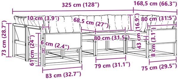 vidaXL Outdoor-Sofagarnitur mit Kissen 6 pcs Natürlich und Hellgrau 3381647 Bild 8