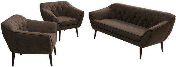 Wohnzimmerset PIRS 1-1-3, Skandinavisches 3-Sitzer Sofa mit Sesseln, Sofa mit Wellenfederung, schwarze Füße, Skandinavisches Möbelset - Braun Velvet Bild 8