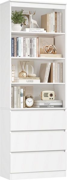 Homfa Bücherregal Hochschrank Standregal Bücherschrank Raumteiler, mit 4 Fächern und 3 Schubladen, 60x35x202cm