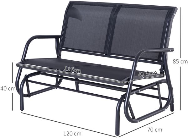 Sessel 120x70x85 cm, 2‑Sitzer Schaukelstuhl aus Metall, schwarz Bild 3
