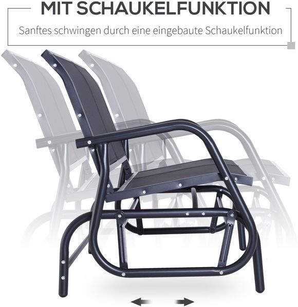 Sessel 120x70x85 cm, 2‑Sitzer Schaukelstuhl aus Metall, schwarz Bild 4