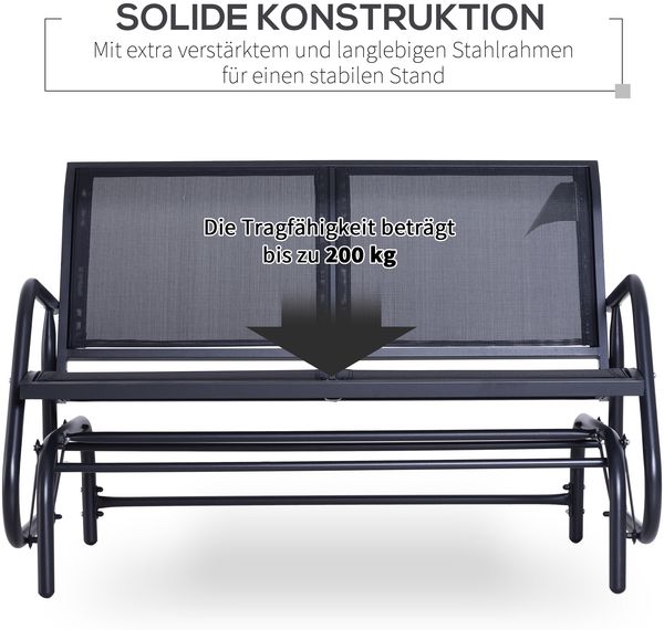 Sessel 120x70x85 cm, 2‑Sitzer Schaukelstuhl aus Metall, schwarz Bild 6