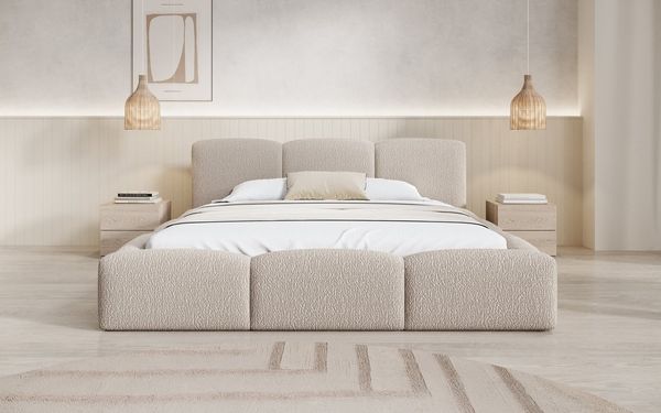 Compleo Polsterbett mit Bettkasten, bubble low, Designerbett Bouclé-Stoff MONTIS (120/140/160/180/200), MADE IN EU, TOPSELLER