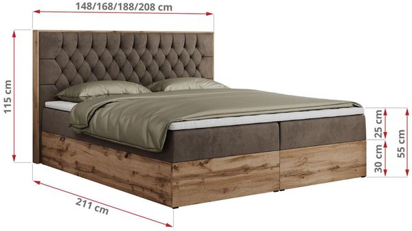 Boxspringbett, Schlafzimmerbett, Bettkasten - AMORE - 140 x 200 cm - Braun Velvet - H3 Bild 5