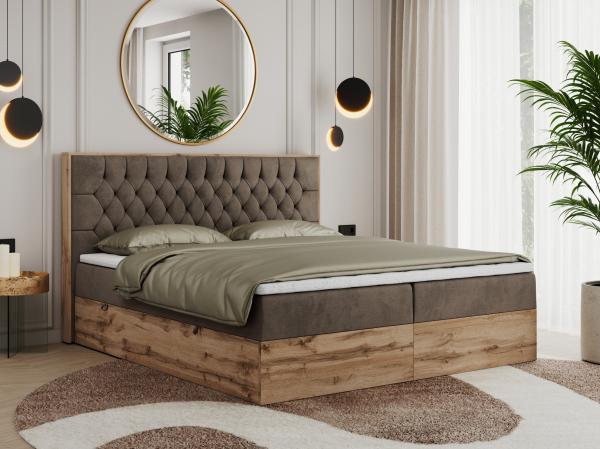 Boxspringbett, Schlafzimmerbett, Bettkasten - AMORE - 140 x 200 cm - Braun Velvet - H3