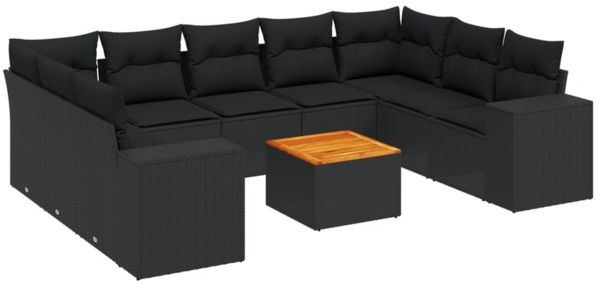 vidaXL 10-tlg. Garten-Sofagarnitur mit Kissen Schwarz Poly Rattan 3257917