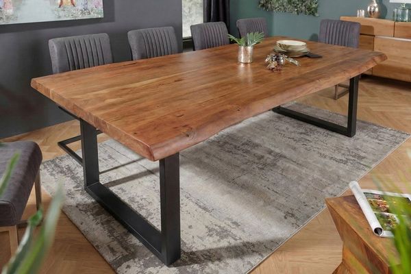 riess-ambiente Baumkantentisch MAMMUT 160cm natur/schwarz - Akazie, Massivholz, U-Gestell, handmade (Einzelartikel, 1-St), Industrial Design & bis zu 6 Personen – ideal für Dein Loft-Esszimmer