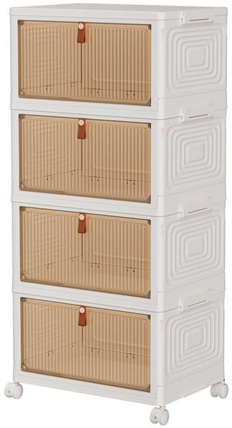 POPOLIC Aufbewahrungsbox 4 Etagen Faltbare Aufbewahrungsbox mit Deckel & Rollen (klappbare Aufbewahrungsbox mit Rollen, 4 St, 2 Türen tragbarer transparenter Aufbewahrungsordner), Vielseitiger Kunststoff-Aufbewahrungsboxen mit Deckel