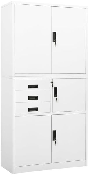 vidaXL Büroschrank Weiß Stahl, mit 3 Schubladen, 90 x 40 x 180 cm