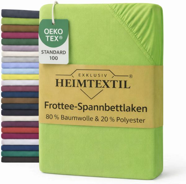 EXKLUSIV HEIMTEXTIL Frottee Spannbettlaken Rundumgummizug Marke 140 x 200 cm Limette/Apfelgrün 80% Baumwolle 20% Polyester Öko - Tex Zertifiziert Bed-Sheet Bettlaken Spannbetttuch Topper Leinentuch