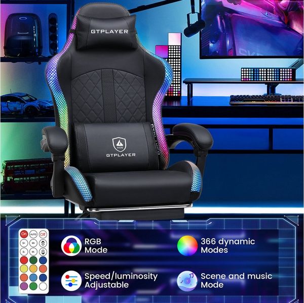 GTPLAYER Gaming-Stuhl Gaming Chair mit Lautsprecher und LED, Bürostuhl, Gamer Stuhl, Fernbedienung und APP-Steuerung, 150KG