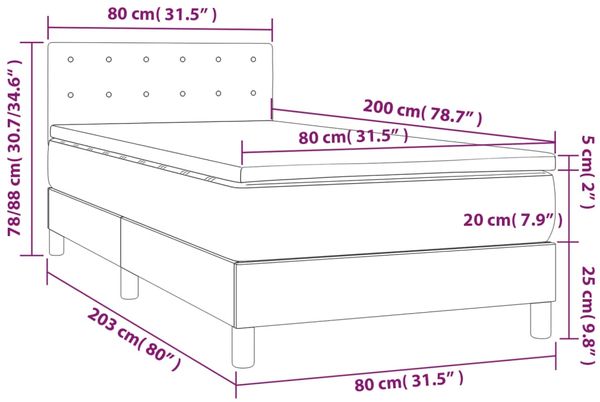 vidaXL Boxspringbett mit Matratze Creme 80x200 cm Stoff, Härtegrad: H2 [3140334] Bild 7