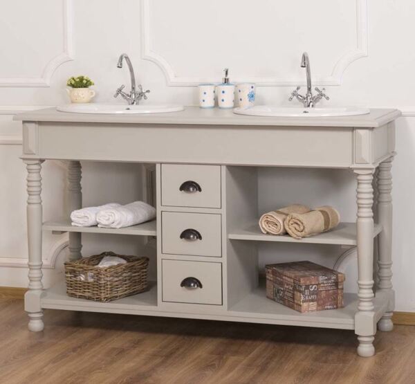 Doppelwaschtisch aus Massivholz Seidengrau Bild 3