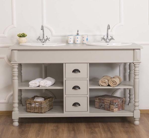 Doppelwaschtisch aus Massivholz Seidengrau Bild 2