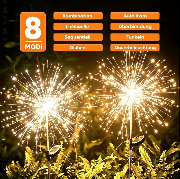 Salcar LED Solarleuchte LED Solarleuchte Solarlampe Feuerwerk Gartenleuchte Weihnachtsdeko, 8 Modi Solarleuchten für Garten Außen LED Feuerwerk Licht mit Erdspieß
