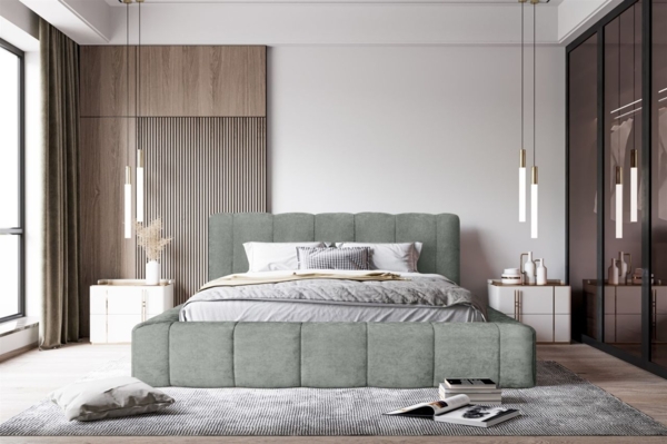 Polsterbett Doppelbett HAILEY 140x200cm in Stoff Sometimes Grau