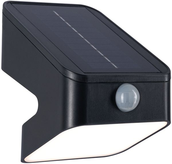Solar LED Wandfluter Lesly Dämmerungsgesteuerter Bewegungsmelder (IR) IP65 eckig 113x138mm 3000K 5,5W 400lm 3,7V Anthrazit Kunststoff