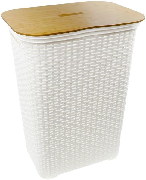 hrb Wäschebox Wäschekorb mit Bambus Deckel, Wäschesammler, Wäscheaufbewahrung, 65 Liter Volumen, schicker Bambusdeckel, Feuchtigkeitsresistent