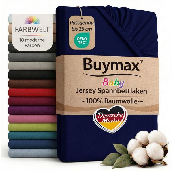 Buymax Spannbettlaken Babybett Kinderbett 60x120 cm 70x140 cm, Jersey 100% Baumwolle, Gummizug: Rundumgummi, (1 Stück), bis 15 cm Matratzenhöhe, weich, atmungsaktiv, hautfreundlich