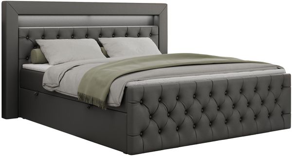 Boxspringbett, Stauraumbett mit Bettkasten, LED - GOLD-9 - 140x200cm - Dunkelgrau Kunstleder - H4 Bild 3