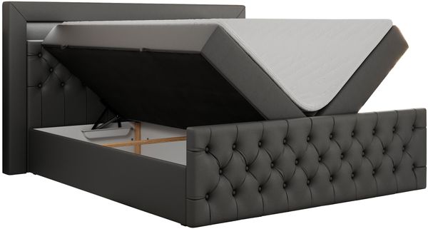 Boxspringbett, Stauraumbett mit Bettkasten, LED - GOLD-9 - 140x200cm - Dunkelgrau Kunstleder - H4 Bild 4