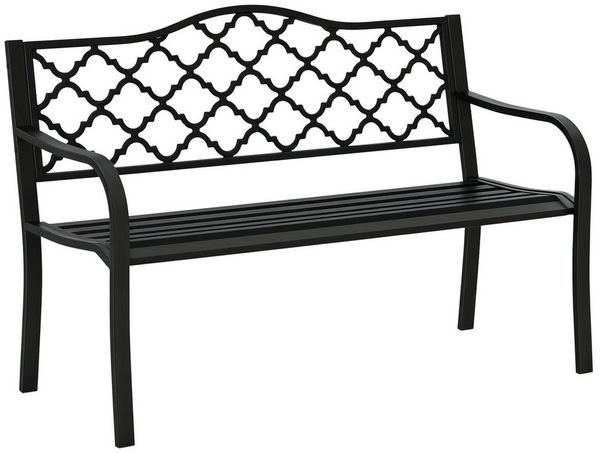 Outsunny Gartenbank aus Metall Sitzbank Bank Terrassenbank mit Rücken- & Armlehnen (Parkbank, 1-St, Gartenmöbel), bis 240 kg Gusseisen Schwarz 128 x 58,5 x 89 cm