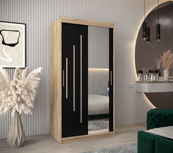 MOEBLO Schiebetürenschrank MALTESE 2 (mit Spiegel, mit/ ohne Schubladen, Schwebetürenschrank Schrank Garderobe Schiebtüren Schlafzimmer Wohnzimmerschrank) (BxHxT):100/120/150/180/200/250x200x62 cm