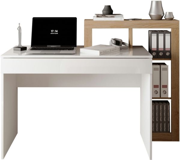 INOSIGN Schreibtisch Hamburg, Breite 138 cm, Tiefe 50 cm, mit Schubkasten u. Aufsatz/Regal, Computertisch, Arbeitstisch, Schminktisch, Arbeitsplatz, 4 Fächer