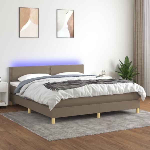 vidaXL Boxspringbett mit Matratze & LED Taupe 180x200 cm Stoff 3133657