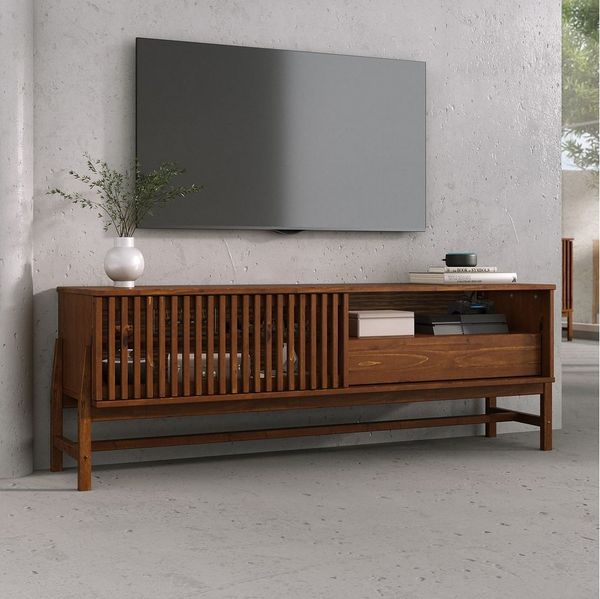 IDIMEX Lowboard ADAMO, Sideboard 145 cm aus Massivholz mit Lamellen-Schiebetür KastanieFinish