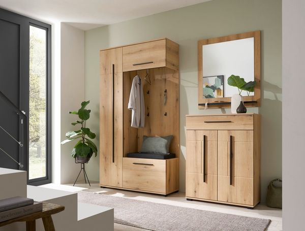 Home affaire Kompaktgarderobe Cantara Flurgarderobe, modern, 2 Farben, 111 cm breit (2-St) unterschiedliche Stauraummöglichkeiten, inkl. Sitzkissen