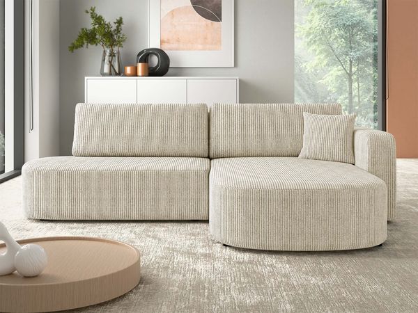 Ecksofa Zrekifi Cord (Farbe: Poso 100, Seite: Rechts)
